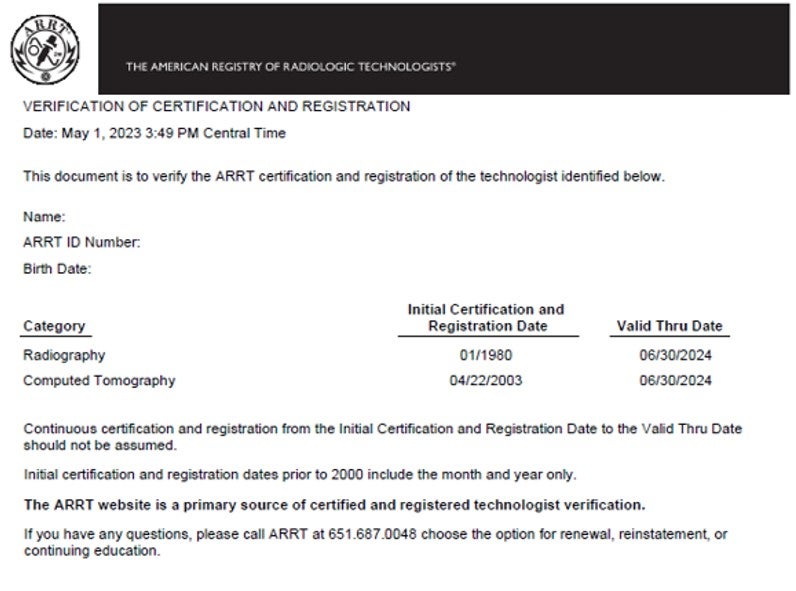 arrt-verification